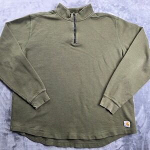 Carhartt Sweatshirt Quarter Zip Pullover Mens XL Green Relaxed Fit Ribbed 102837